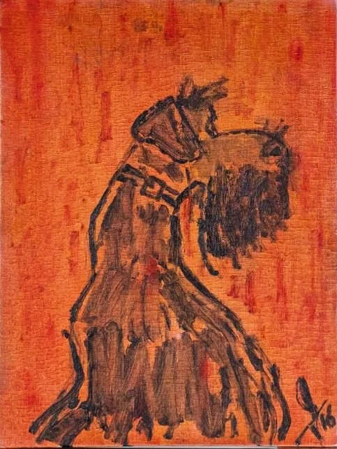 Our beloved Jamun #1_black sketch on red_painting.JPG