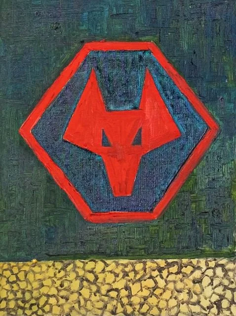 Wolves #2_red on green_painting.JPG