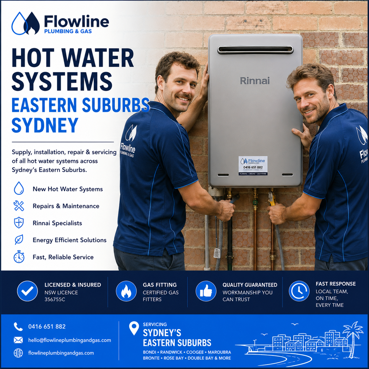 Two plumbers installing a hot water system in Eastern Suburbs Sydney