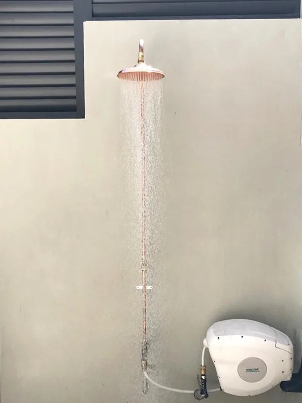  Outdoor shower for after the beach, 200mm cooper rainhead installed for our customer who shower after a surf in Clovelly. 
