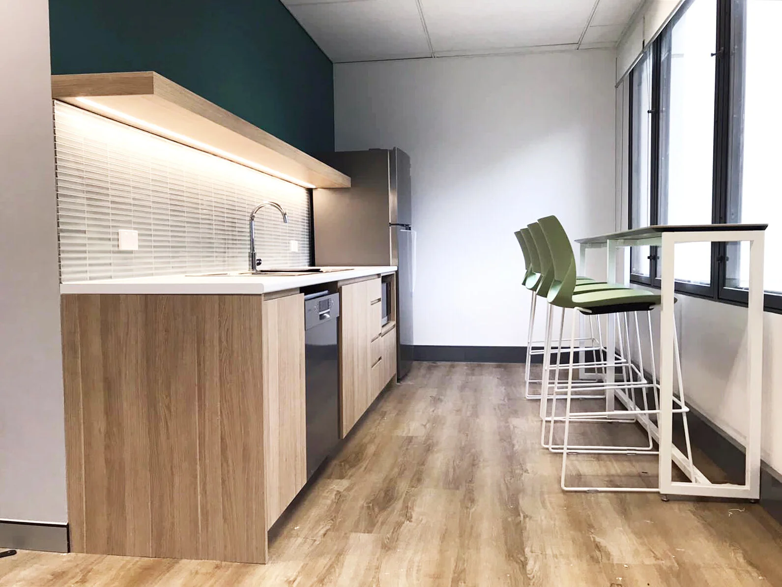  Break out kitchen installation in Sydney CBD. We installed a kitchen sink, chrome sink mixer, Bosch dishwasher, Thermann hot water unit and pump out unit. 