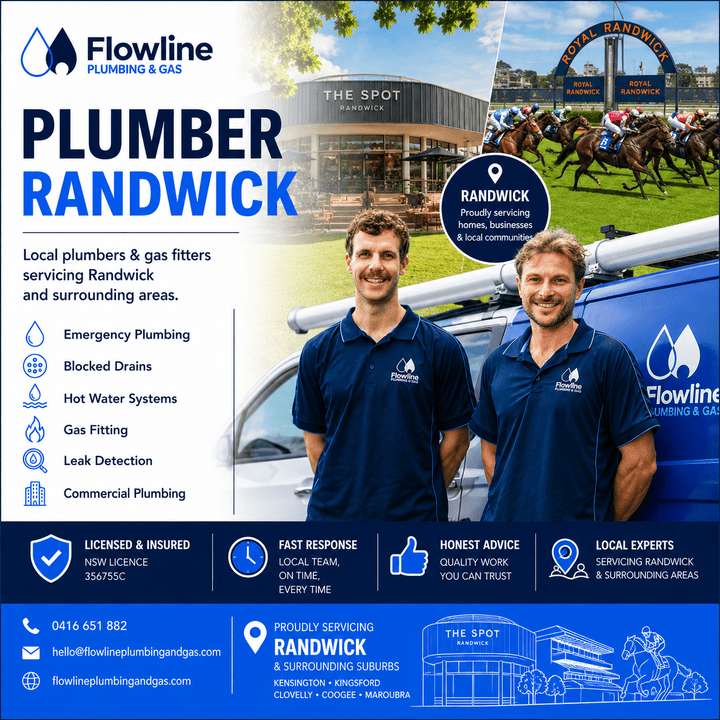 Two plumbers standing in front of their van in Randwick