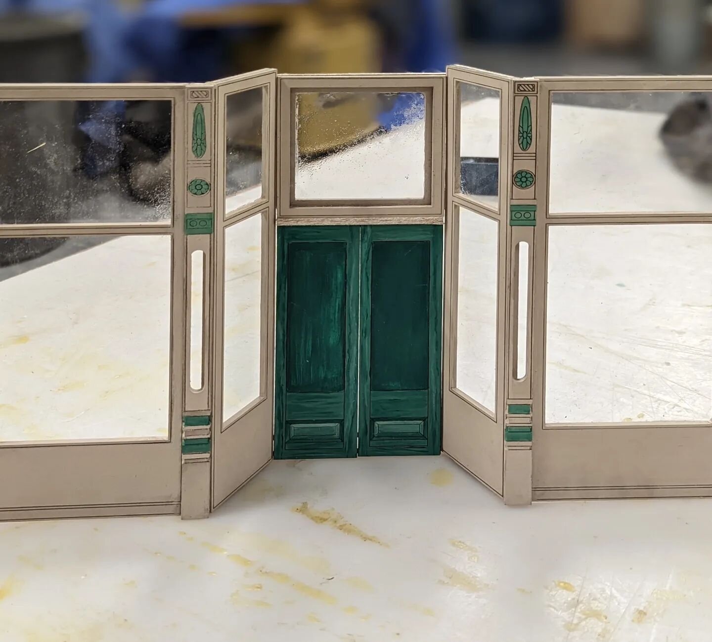 Work in progress - a dollhouse facade and cutaway. Modeled after a storefront from the Mesker Ironworks catalog, this dollhouse has laser cut elements and a lot of detail. Achieved using @glowforge