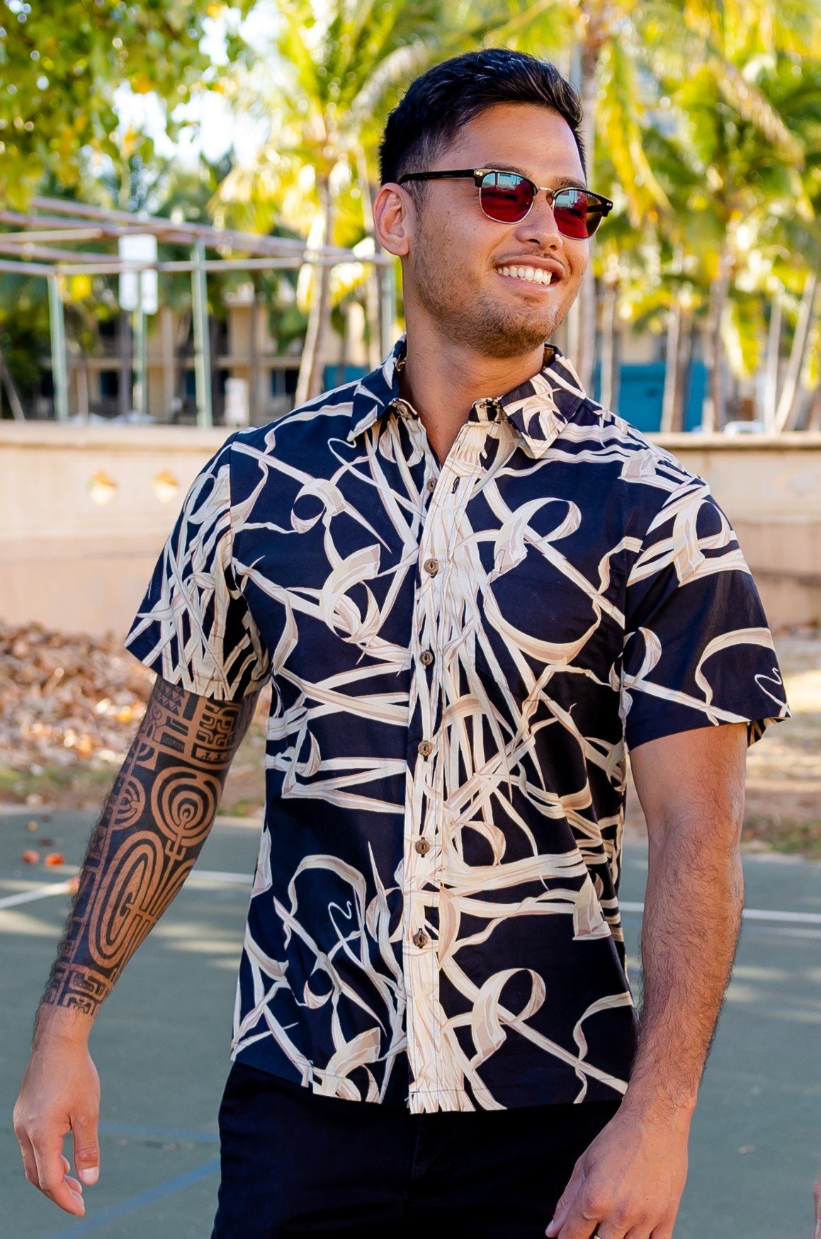 Lau Hala Black Aloha Shirt — David Shepard