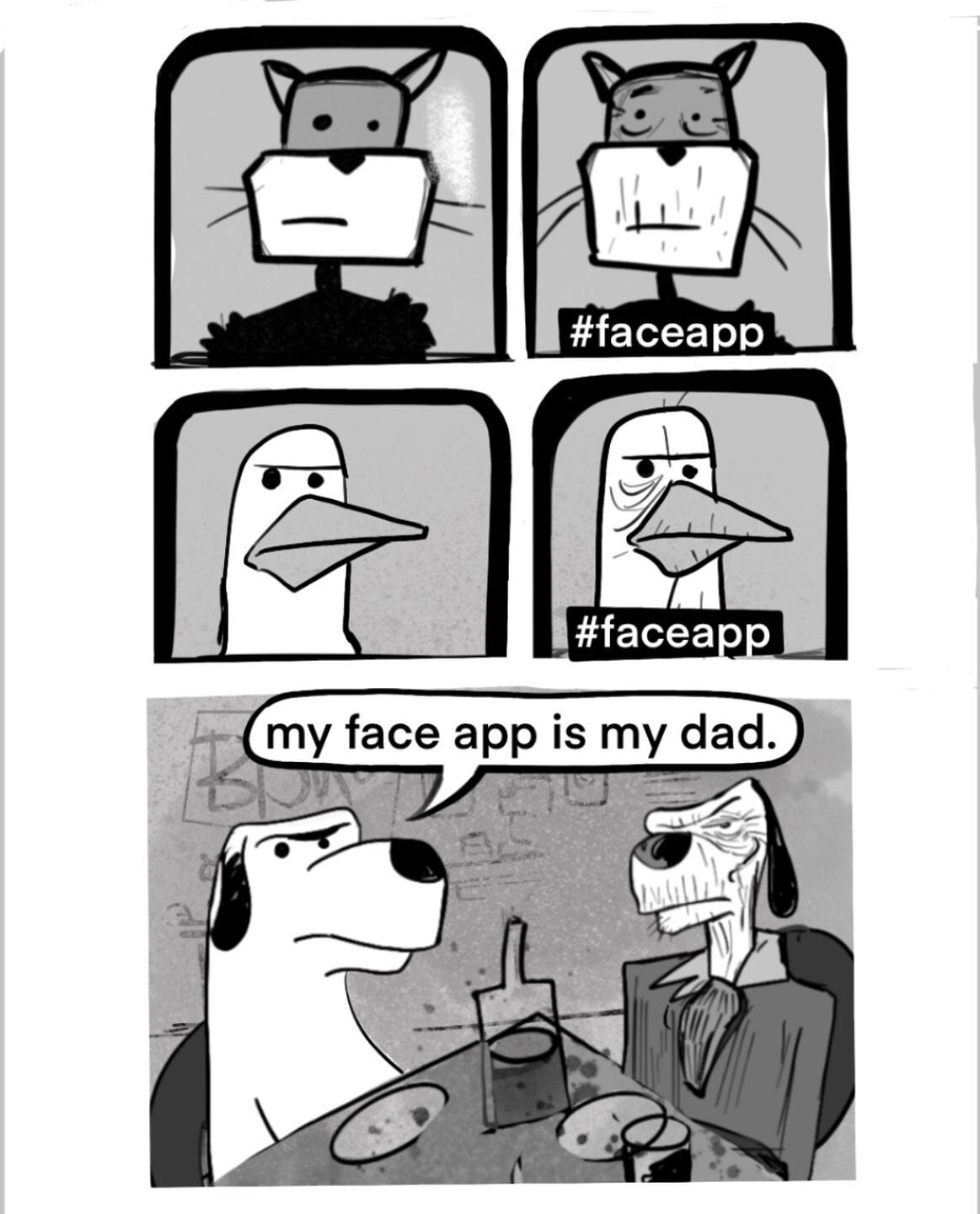 New improved version of this week&rsquo;s Doghouse Comic with guest appearance from Blake. #faceapp