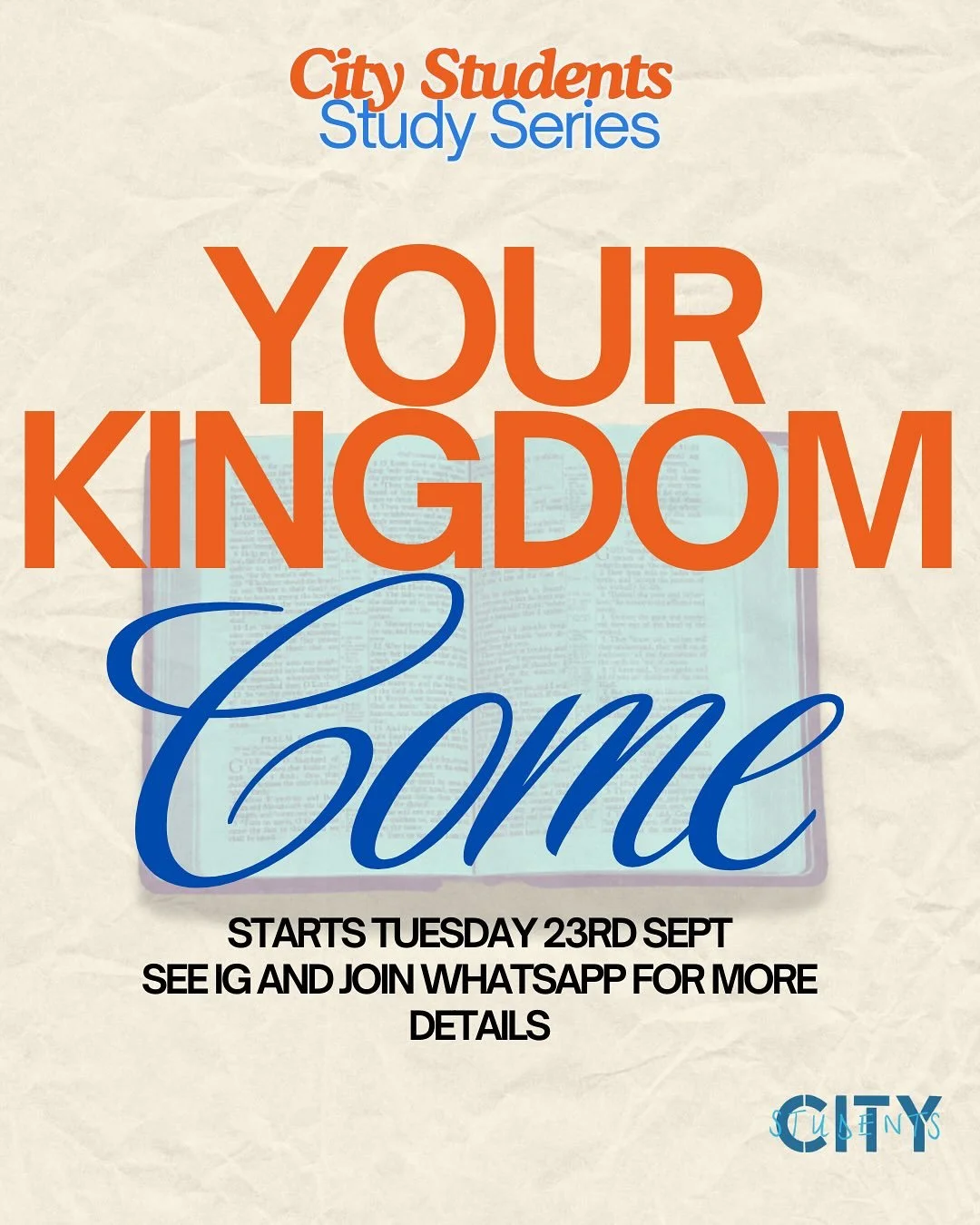 So excited to announce our student study series for the year- Your Kingdom Come. Over the next term we will be getting an overview of the Bible through studying the book by Vaughan Roberts ‘God’s Big Picture’. Swipe to see the weekl