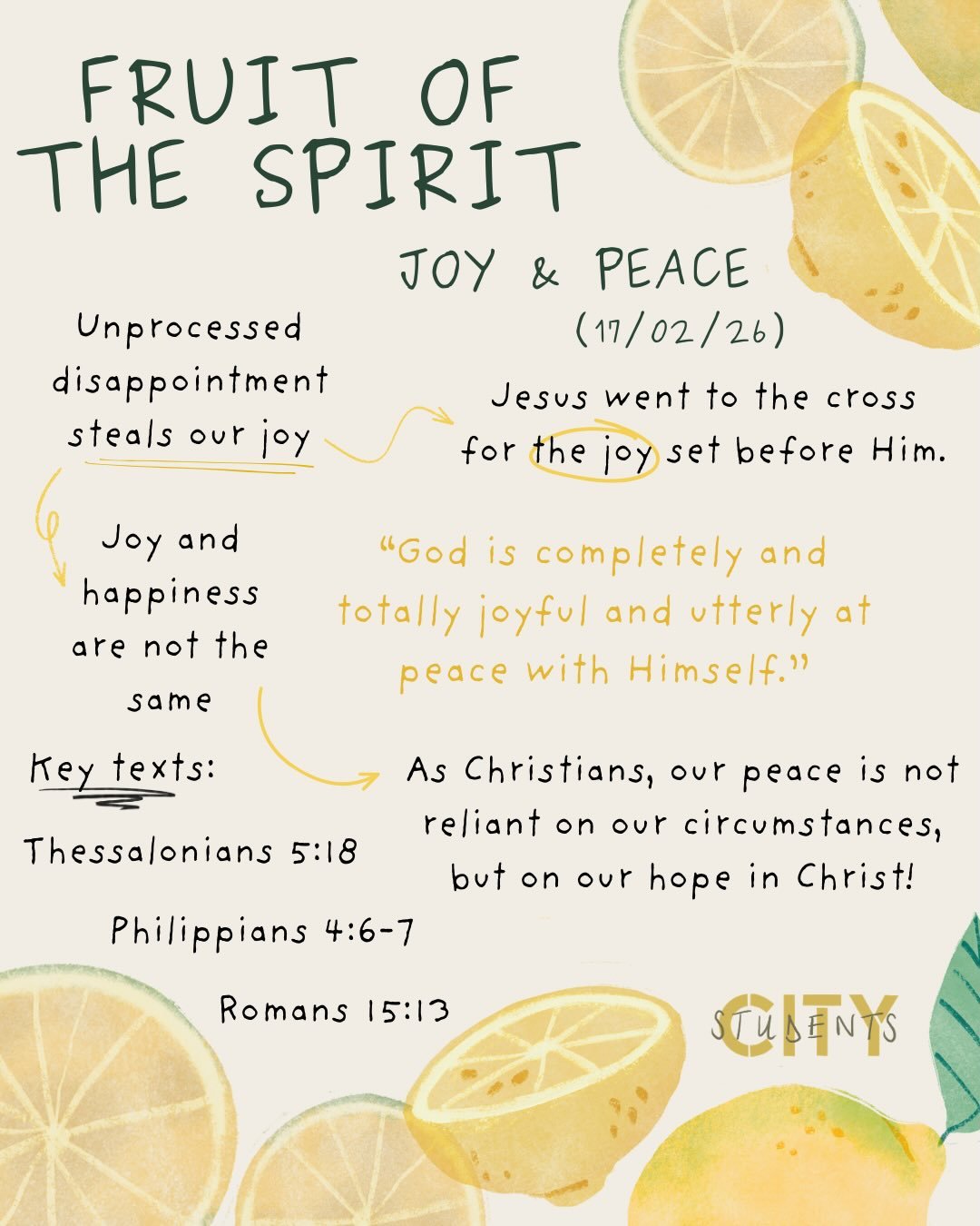 JOY &amp; PEACE Bible Study Recap🍋 &ldquo;May the God of hope fill you with all joy and peace as you trust in him, so that you may overflow with hope by the power of the Holy Spirit.&rdquo; (Romans 15:13)