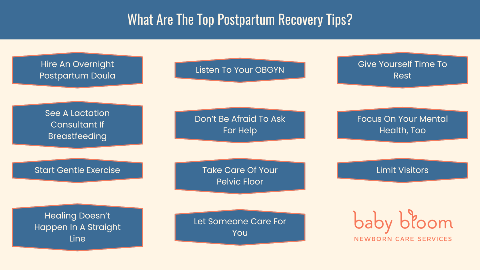graphic showing the postpartum recovery tips