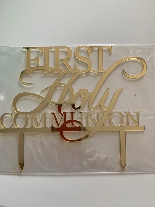 Mirror gold First holy communion cake topper 
