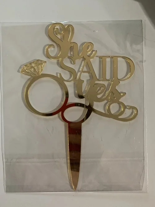 mirror gold she said yes cake topper 