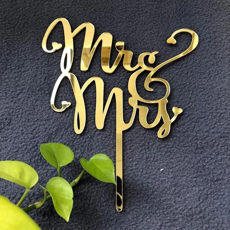 Mr &amp; Mrs mirror gold cake topper