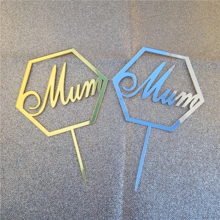 mirror gold hexagon mum cake topper