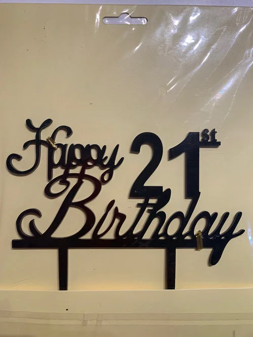 black happy 18th, 21st,30th,40th,50th,60th,70th cake topper 