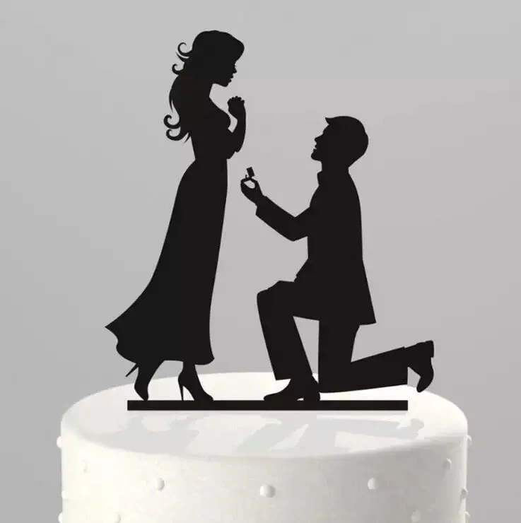 man proposing cake topper black 