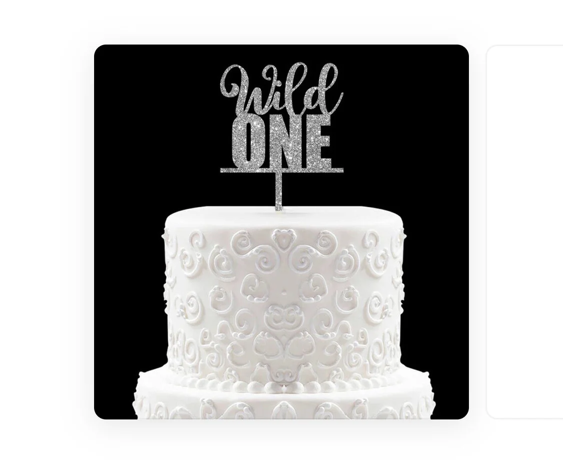 glitter silver or gold wild one cake topper 