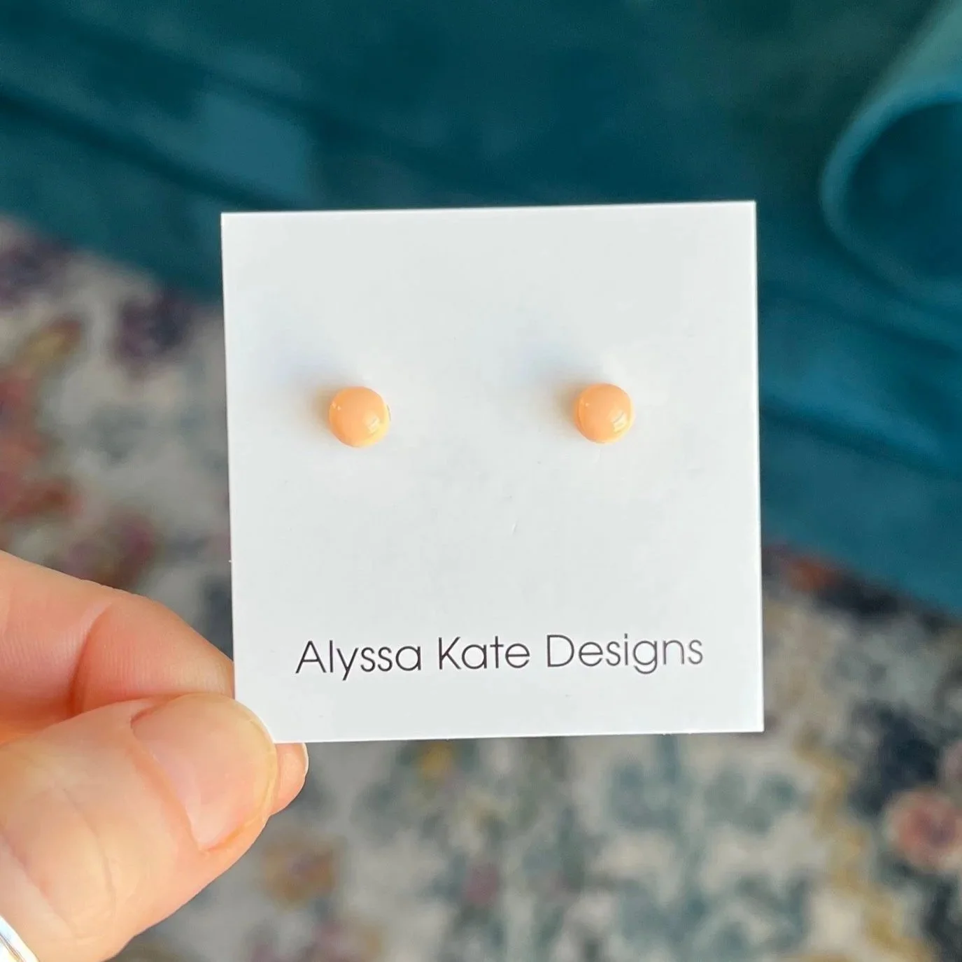 Small 6mm peach polymer clay stud earrings handmade for comfortable everyday wear.