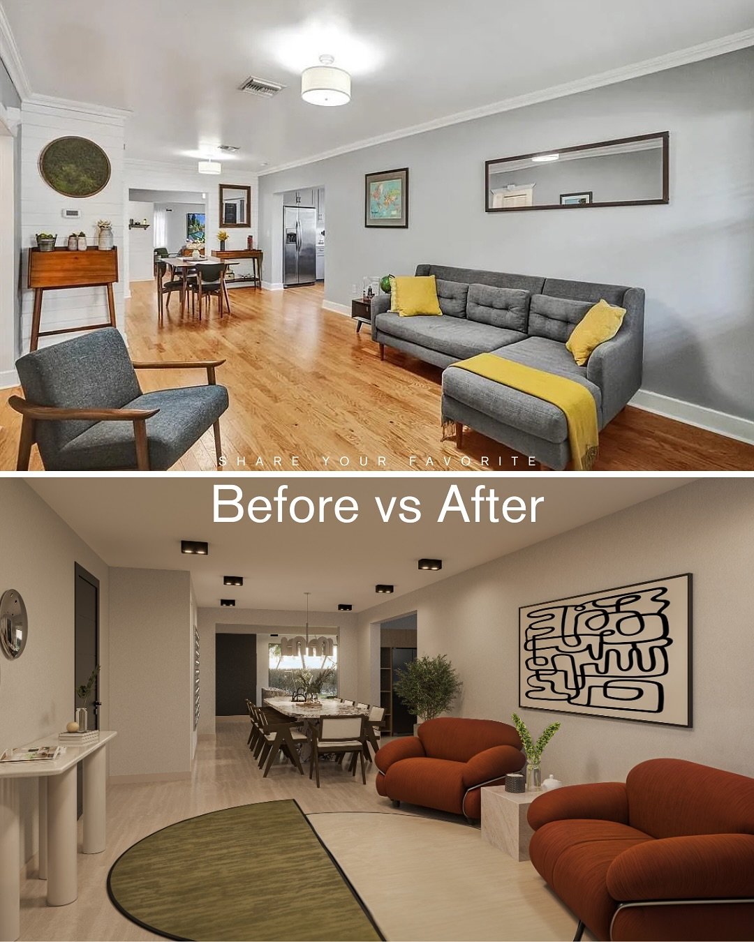 🚨 BEFORE &amp; AFTER TRANSFORMATION 🚨

From dated to DESIGN-FORWARD&mdash;this home got the ultimate glow-up. ✨

Swipe to see how we elevated this space with modern luxury, custom details, and an effortlessly chic aesthetic&mdash;because your home 