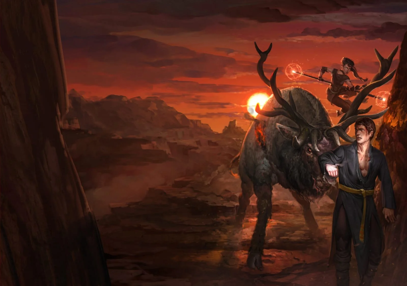 Roy and Aika fighting a Savage Buck, a fantasy creature from Aaron Oster’s Light: Buryoku: Book 2