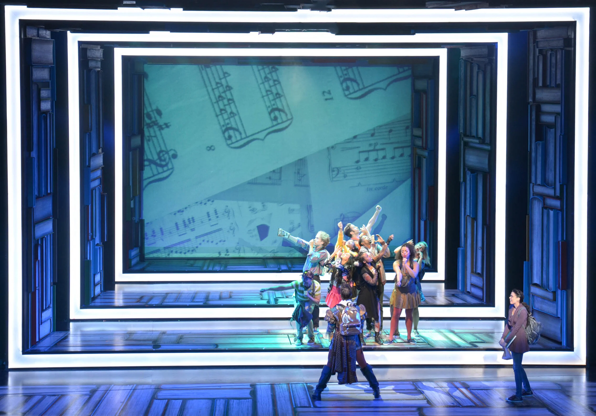  Directed by Jeff Calhoun Choreography by Lorin Latarro Scenic Design by Tobin Ost Projection Design by Brad Peterson Costume Design by Lindsay Davis Lighting Design by Jason Lyons Sound Design by Ken Travis 