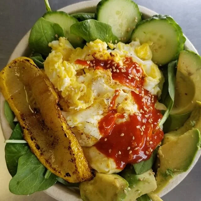 TODAY, we're rockin out with our VEG out in North County! Check out the Veg Brunch with all the fixings you'd expect in a Seoul Bowl, but with TWO eggs, crunchy cucumbers, and grilled Italian squash. It's like we're not even into meat. (We totally ar