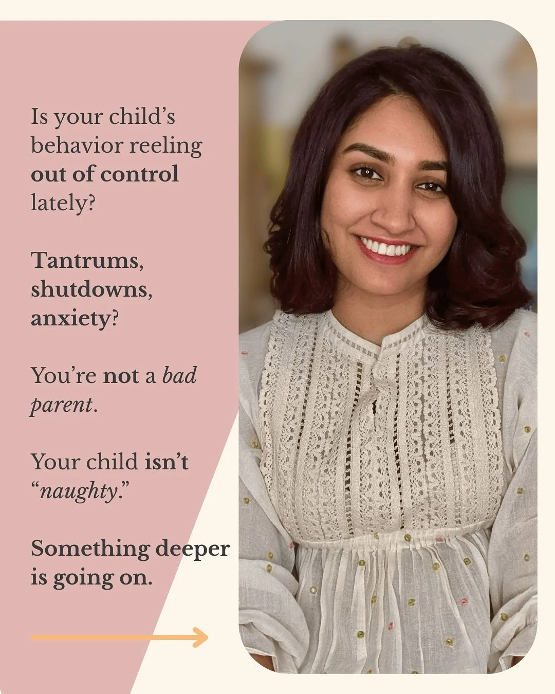 Parenting can feel overwhelming.
Tantrums, anxiety, defiance, clinginess, or shutdowns may be signs that your child needs more than just &ldquo;discipline&rdquo;&mdash;they may need connection, safety, and emotional co-regulation.

Hi, I&rsquo;m Anya
