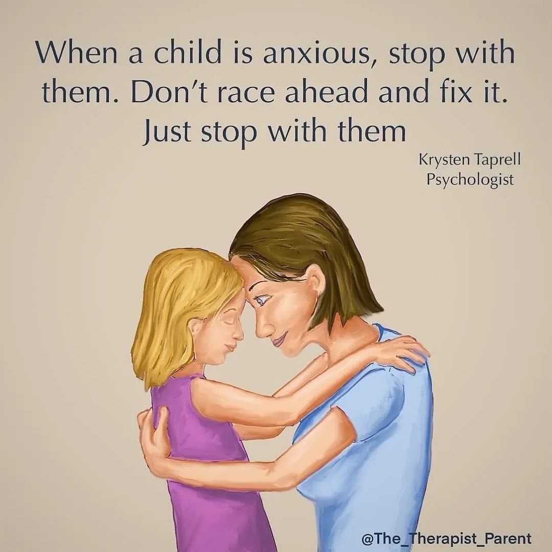 Don't race ahead and try and fix it, don't give them lots of things to do or think, just stop. When we stop with our child we are putting aside everything else and just focusing on them. They feel like you are with them and that they aren't alone.

R