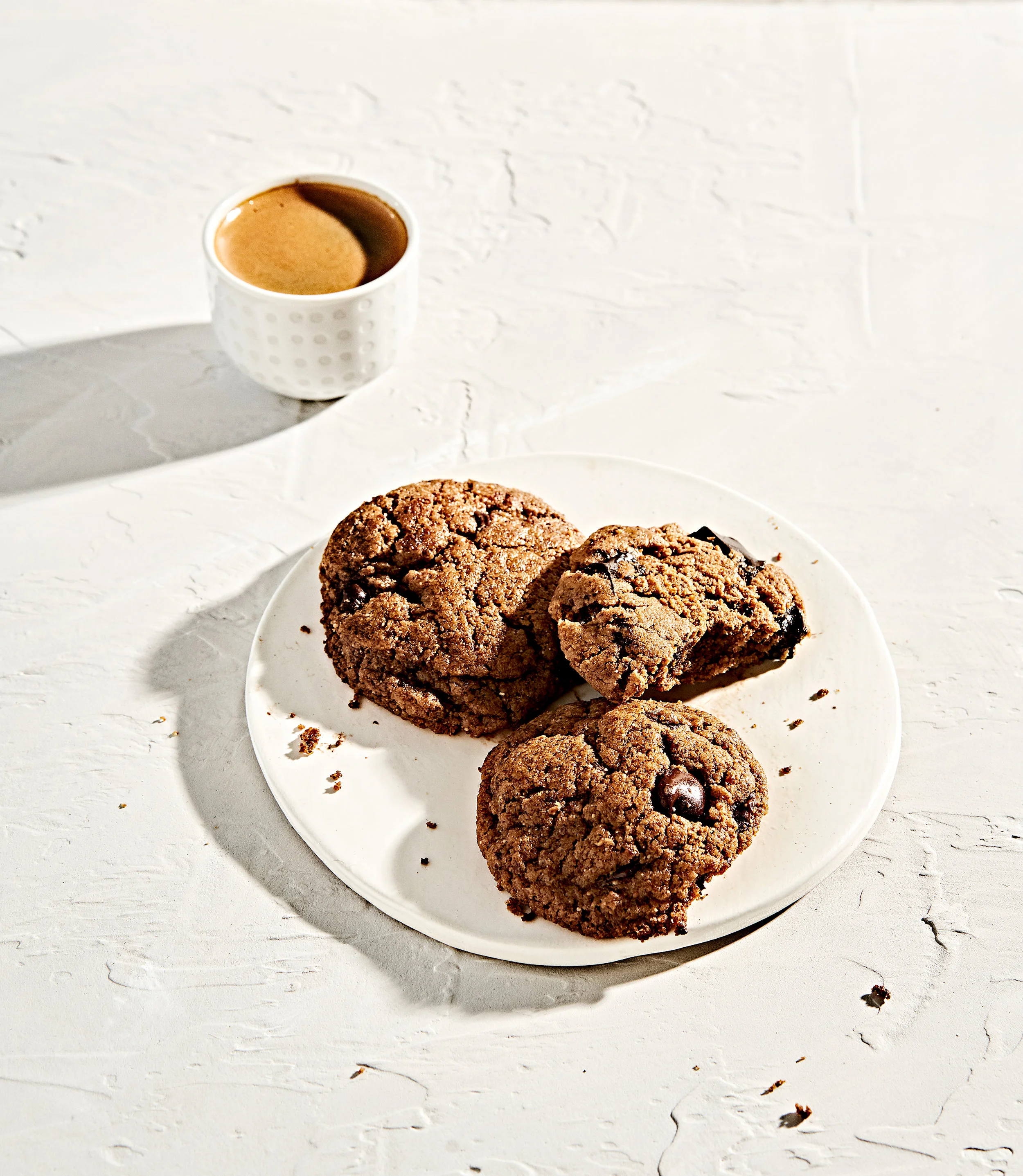Flourless almond butter chocolate chip cookies with espresso shot