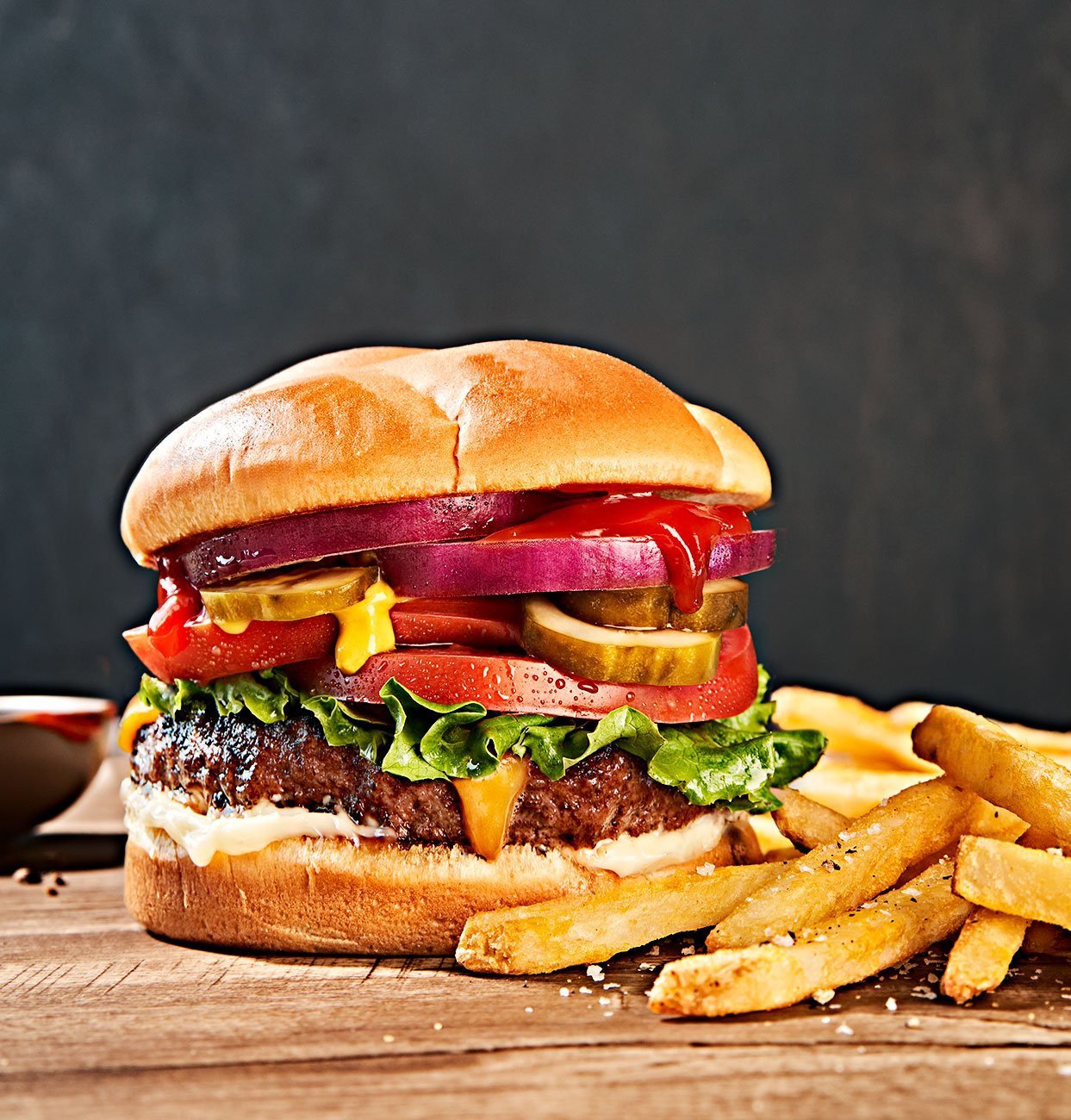 Classic Stacked Burger with Fries / Crystal Cartier - Cookbook Food Photographer Los Angeles
