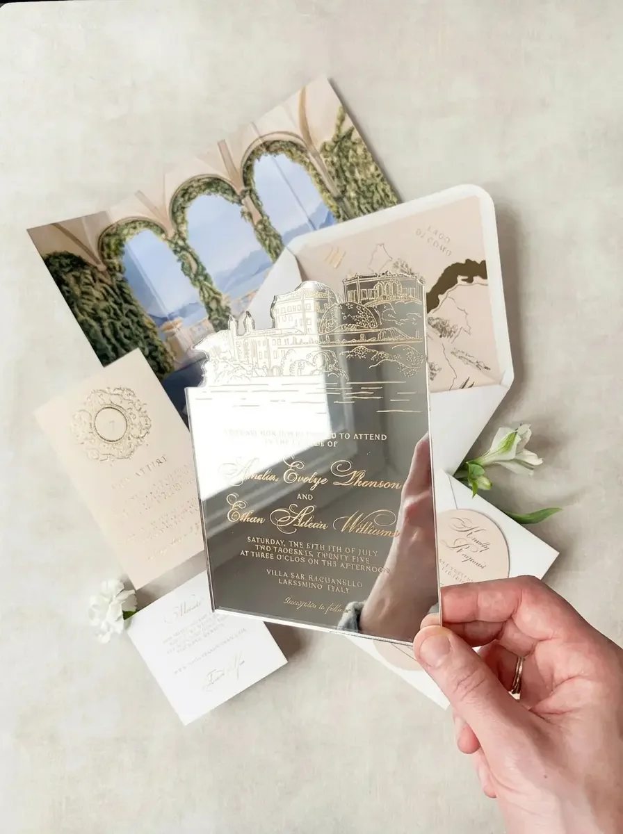 Mirror Acrylic wedding invitations by Lettering by GrG (3).webp