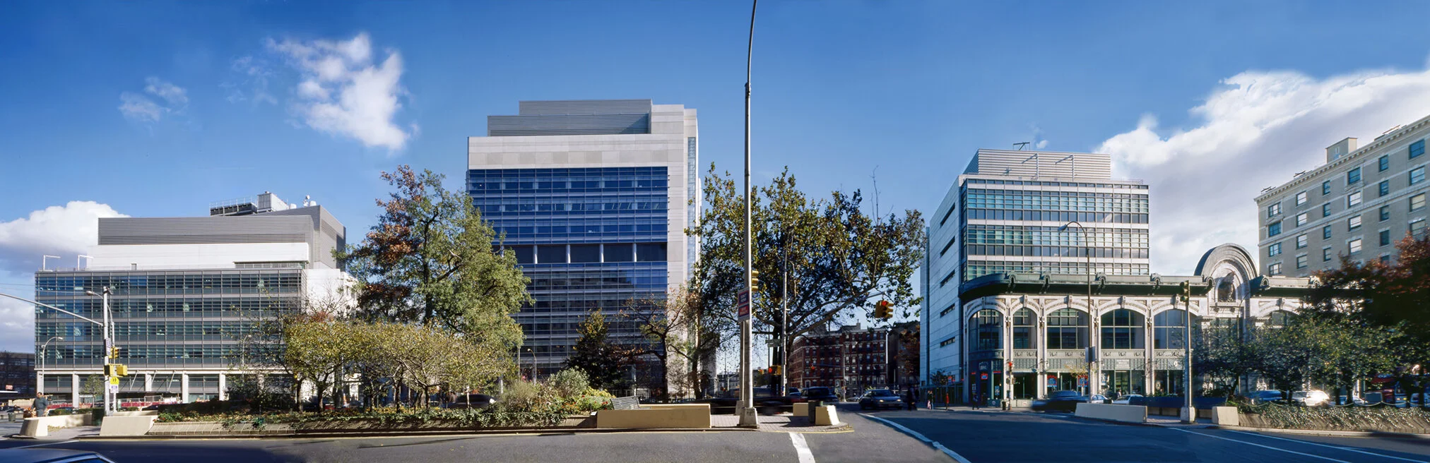 (L-R) Berrie Medical Science Pavilion, Irving Cancer Research Center, Lasker Biomedical Research Building (with Audubon Ballroom)
