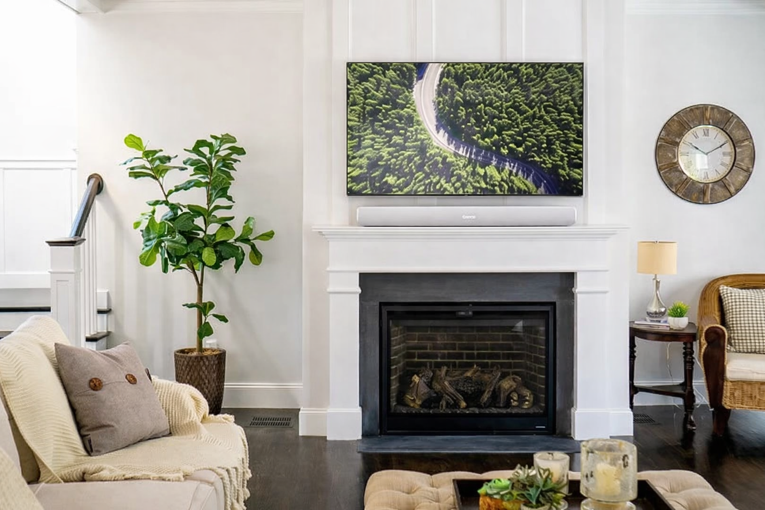 Frame TV installation over fireplace with Sonos Arc Soundbar