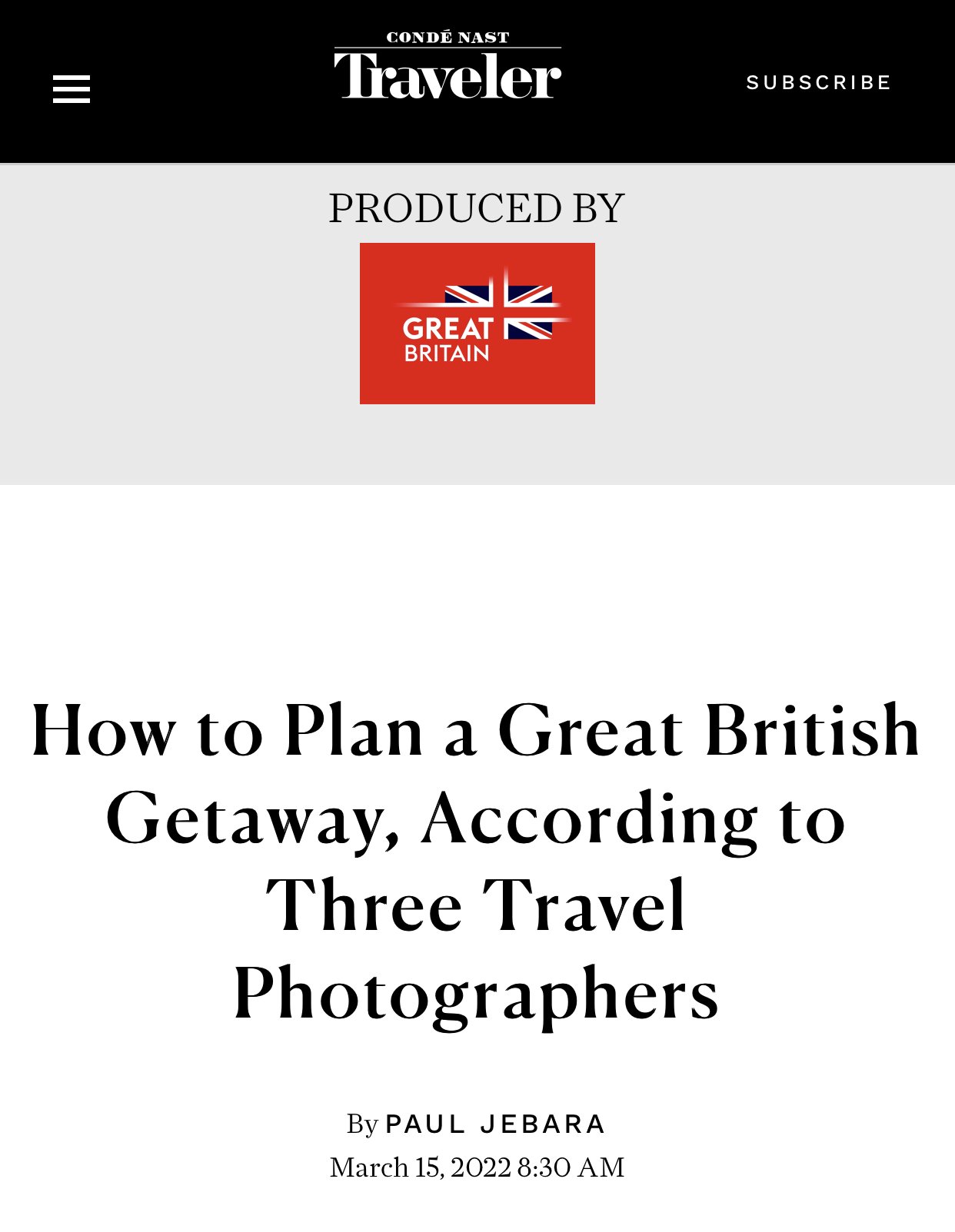 Visit Britain x Condé Nast Traveler March 2022