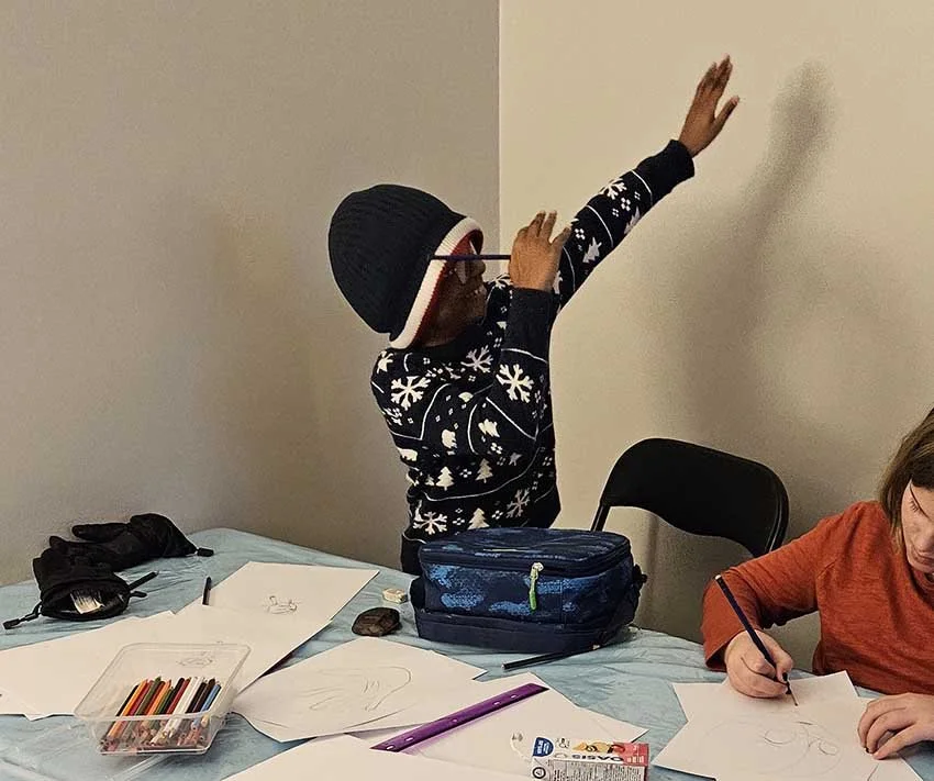 Dabbing at Cartoon Camp to find a pose for artwork