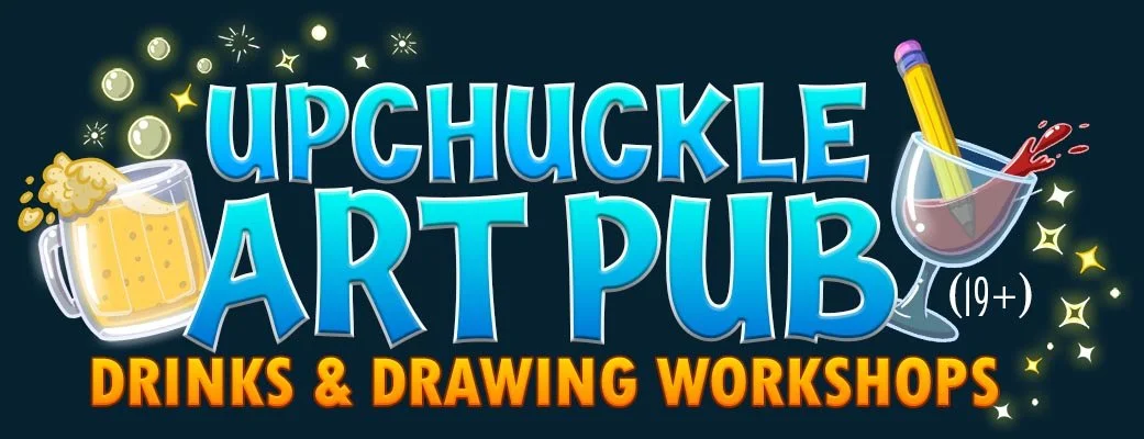Upchuckle Art Pub-Drinks & Drawing Workshops. By Upchuckle Education, Barrie, ON's art & animation school. Have a fun time with friends and a beverage, learning to draw & playing fun art games. (For 19+)