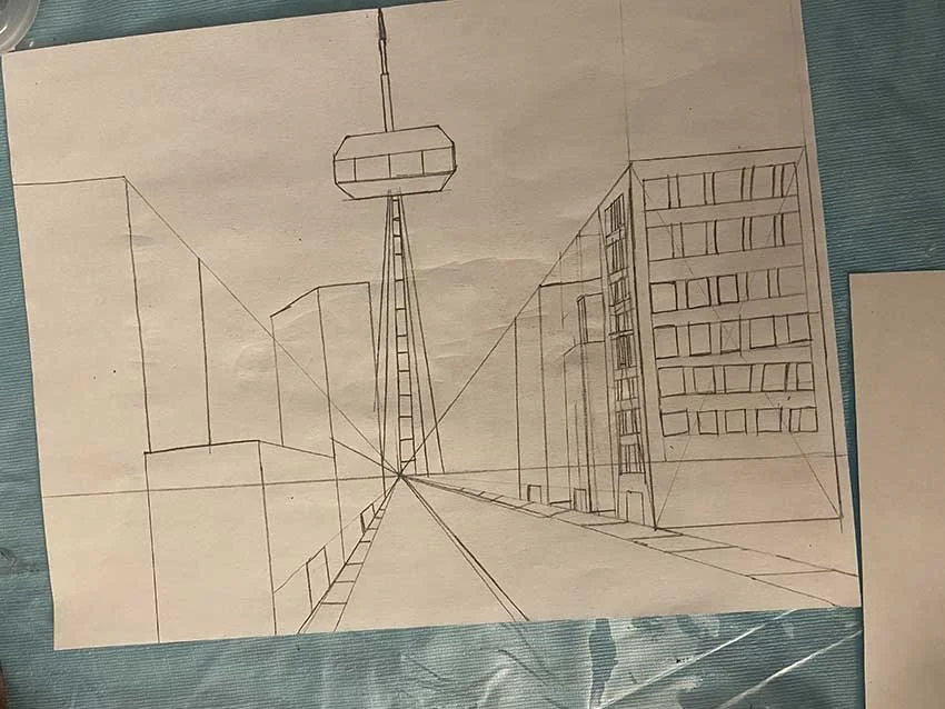 Learning 1-point perspective at Upchuckle Education's Cartoon Camp in Barrie, ON