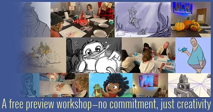 Bring your curiosity and enjoy yourself at the completely free preview art workshop at Upchuckle Education in Barrie, ON. No commitment, just creativity. Look for this workshop popping up multiple times through the year at our art & animation school