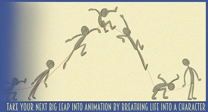 An image of an animated character leaping as part 2 of our UCW series, Leaping Into Action where students learn important animation fundamentals. Only at Upchuckle Education in Barrie, ON