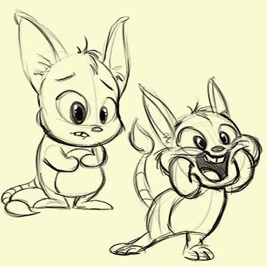 Upchuckle Education Cartoon Camp After School Program for May is Creature Features. The image is two drawing of an imaginary creature showing a range of emotion and poses