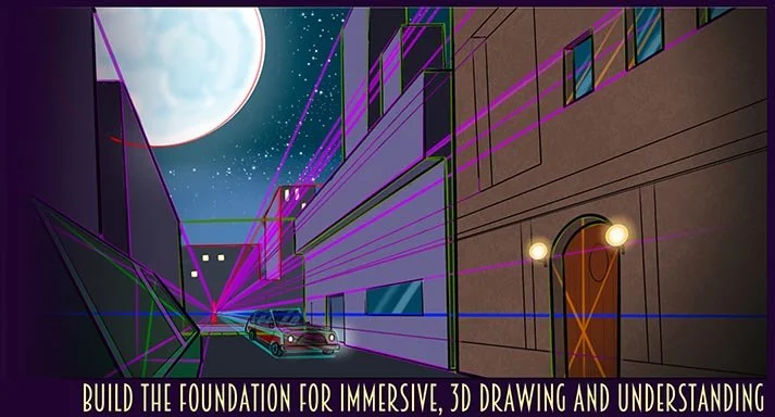Build the foundation for immersive 3D drawing and understanding at Teen UCW: 1-Point Perspective. A workshop series for ages 14-17 only at Upchuckle Education in Barrie, ON