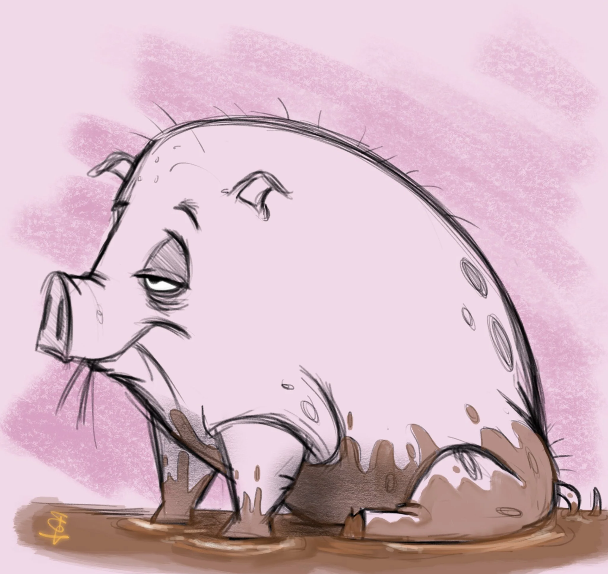 Instructor of our art classes and Cartoon Camps in Barrie, ON cartoon drawing of a pig.