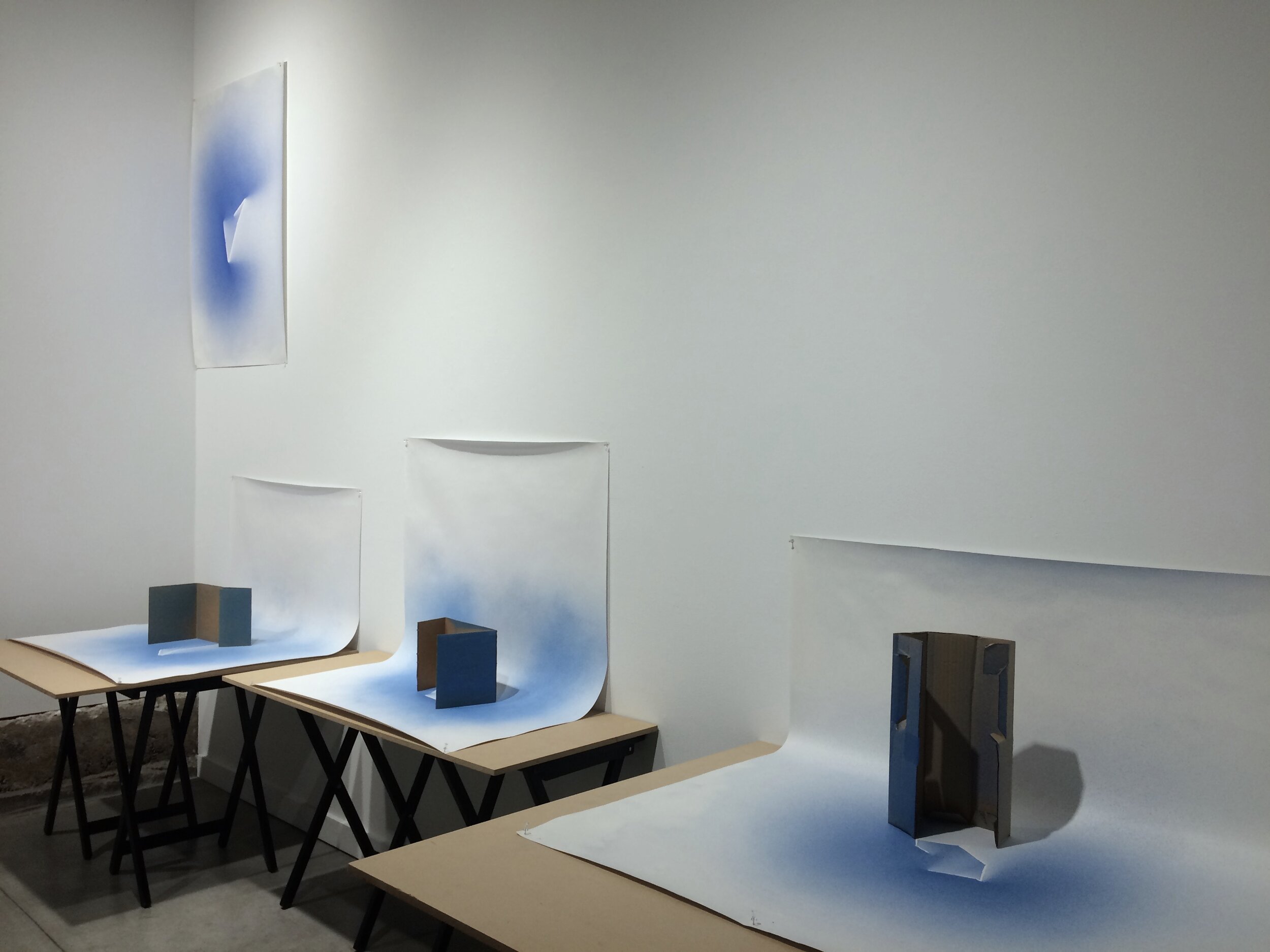 Installation view, Set-ups, small cardboards