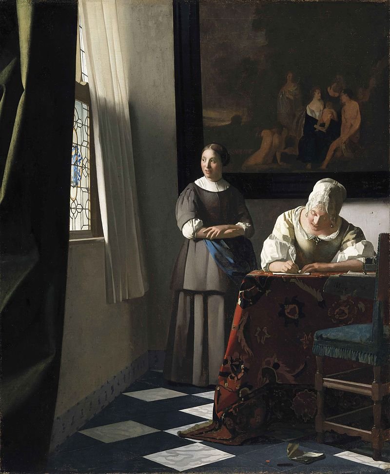 手紙を書く婦人と召使 (1671)