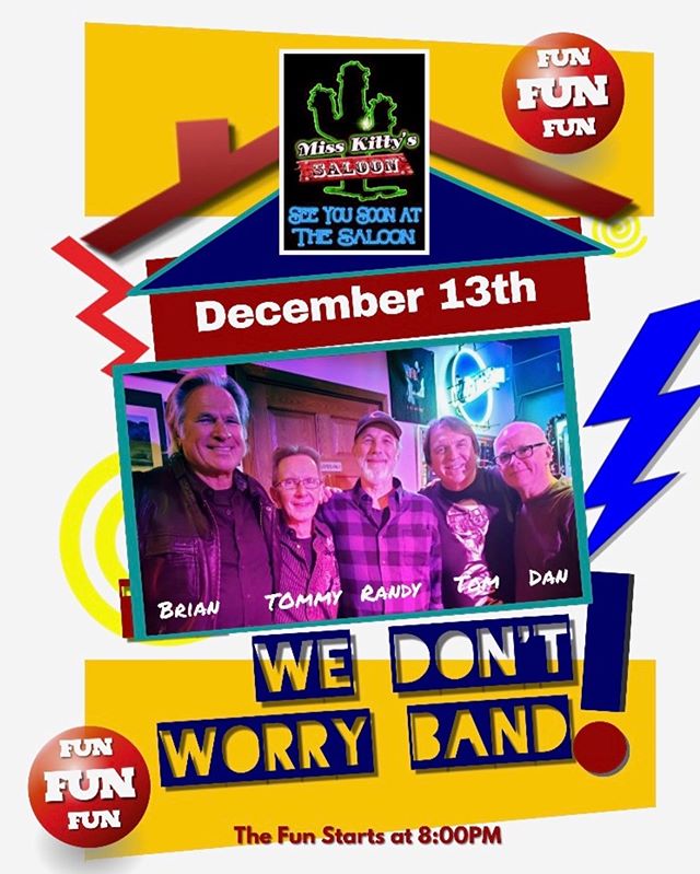 Don&rsquo;t miss Brian Stevens and the We Don&rsquo;t Worry Band at Miss Kitty&rsquo;s Saloon!
🎼
8pm. Friday, Dec. 13th
🎼
634 E. Ogden Ave. 
Naperville, IL
🎼