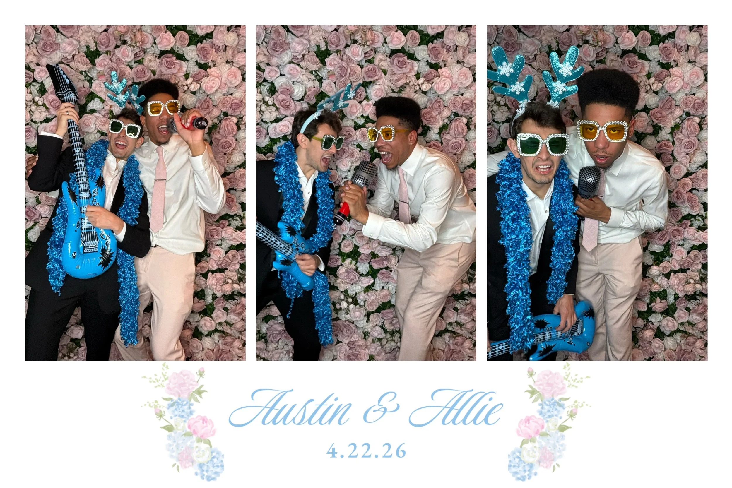 Wedding photo booth in Raleigh NC", "Guests using photo booth at Raleigh wedding reception at Merrimon Wynne House