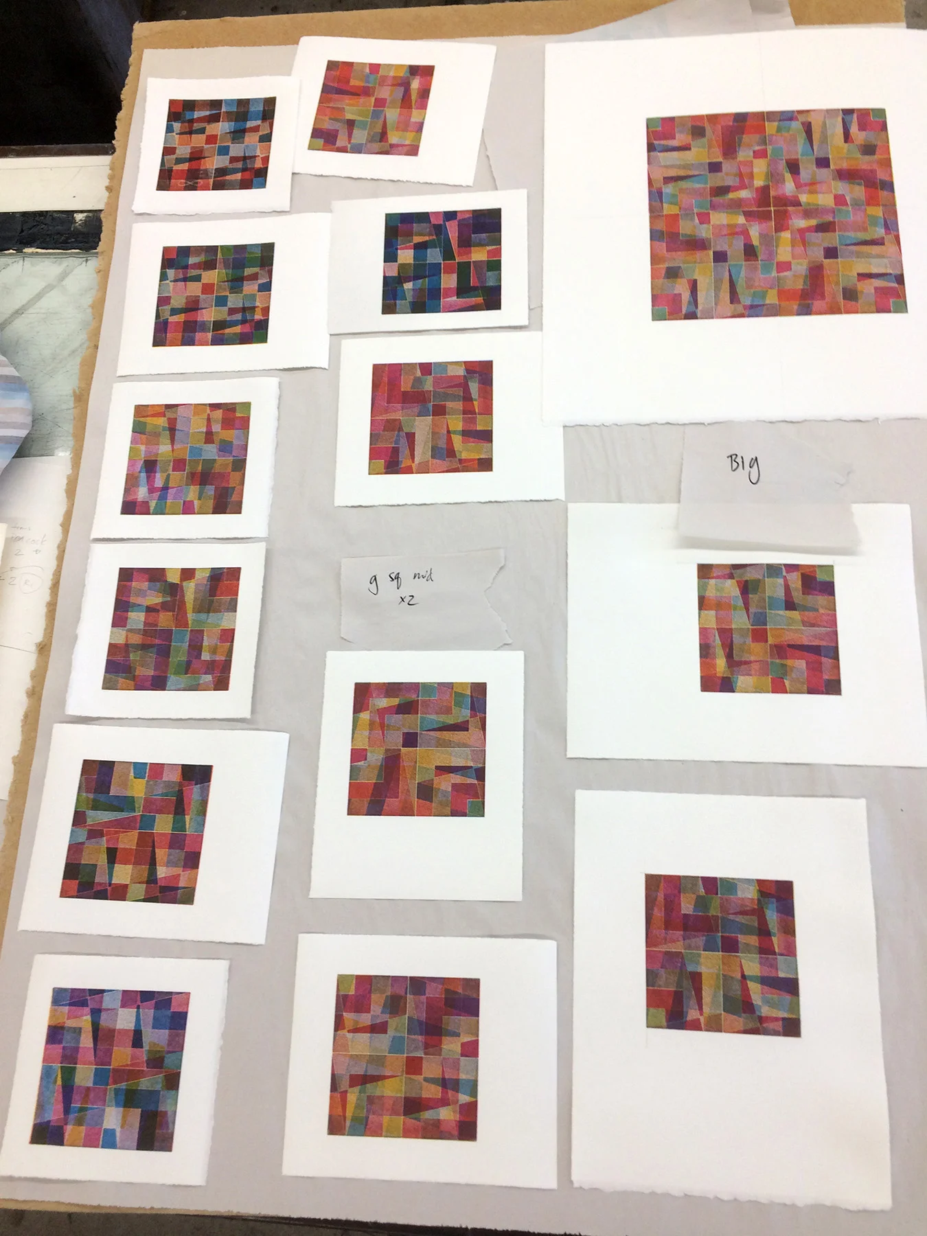 The final layer (in this case red over blue and yellow) alters the earlier information in dramatic fashion. At this point I need notes to myself to keep track of things as well.