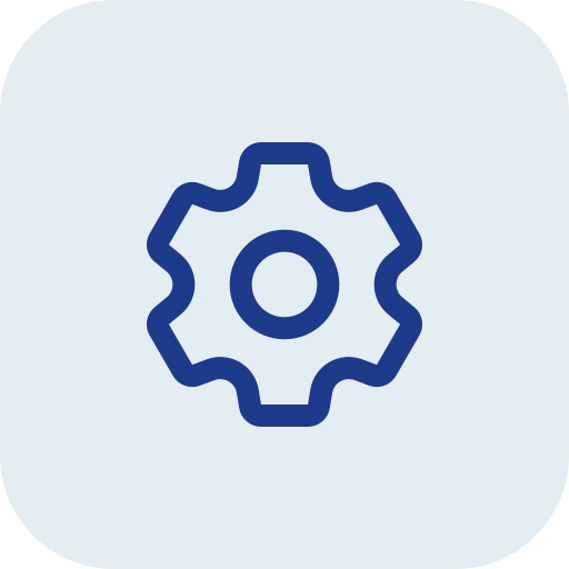 Icon of a gear or settings symbol on a light blue background