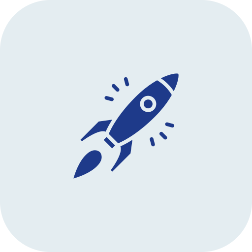 Icon of a rocket lifting off with small lines indicating motion
