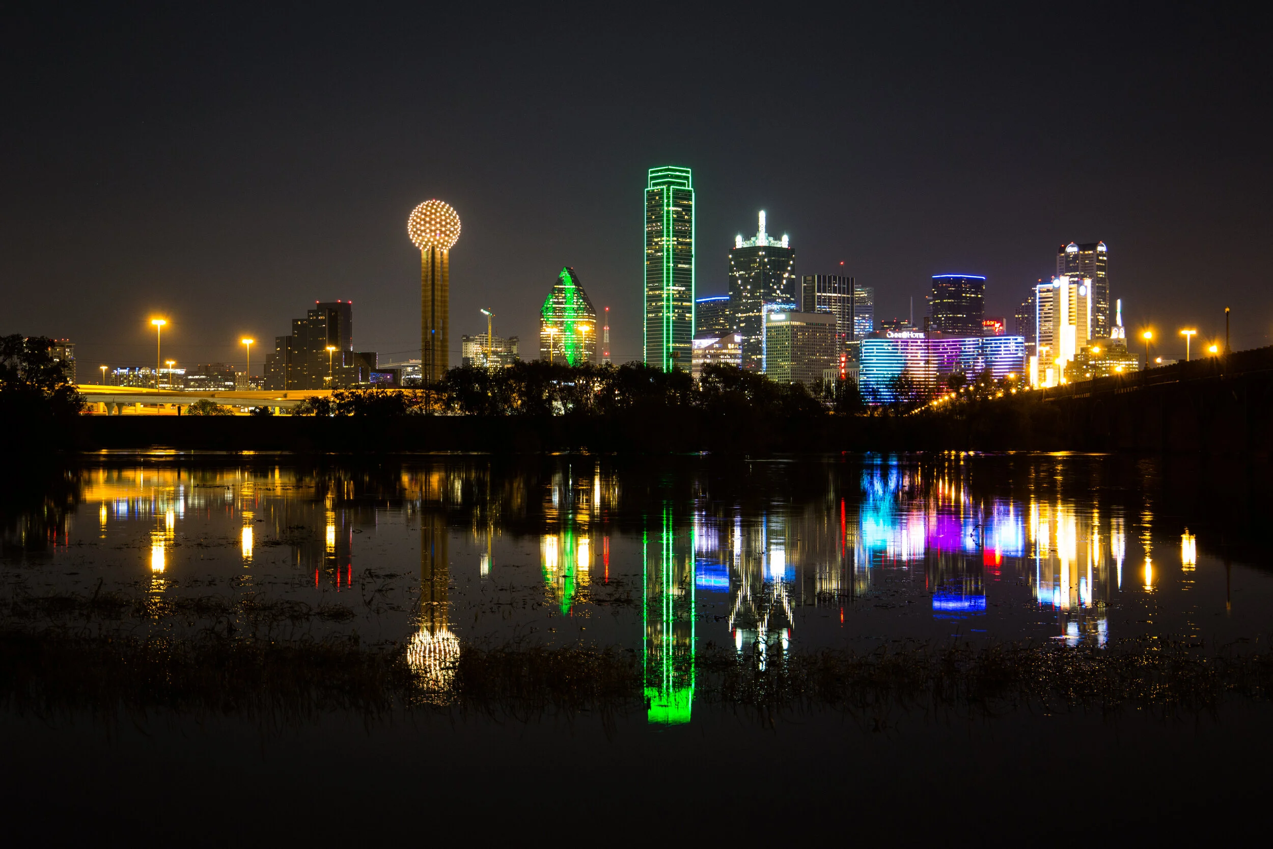 Reflection Of Dallas Suspension Bridges Corrected 300DPI.JPG