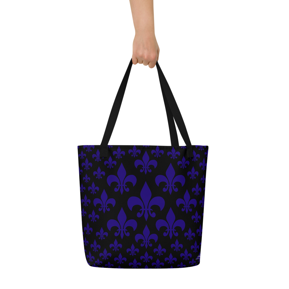 Fleur de lis Deluxe Designer Tote Bag Blue — S.A.Trotter Arts