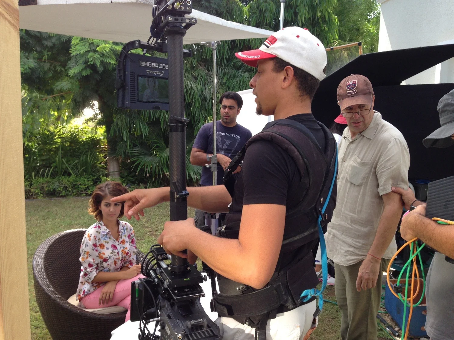 Steadicam operator working with the cast and crew on location